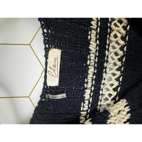 Elan Black and Cream Striped Cotton Knit 3/4 Sleeve Sweater - Size - Small - Picture 4 of 6